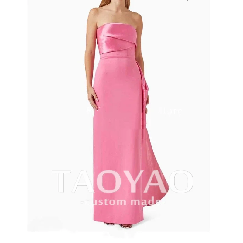 

Pink Satin Mermaid Cocktail Dress Back Split Long Evening Prom Gowns Floor Length Gorgeous Custom Made Outfit Vestidos De Noche