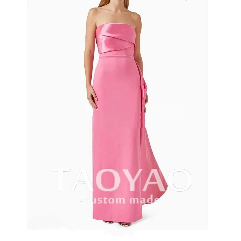 Pink Satin Mermaid Cocktail Dress Back Split Long Evening Prom Gowns Floor Length Gorgeous Custom Made Outfit Vestidos De Noche