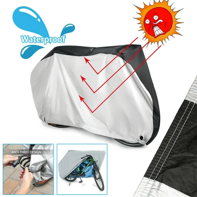 Bike Cover 210T Outdoor Storage Waterproof Snow and Rain Cover UV Protector Dust Protector Bicycle Cover with Membrane