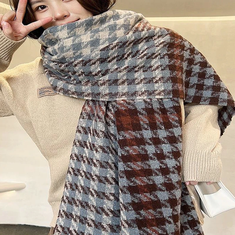 Thousands Of Bird Grid Scarves Women's Shawl Dual -Use Versatile And Warm Bib