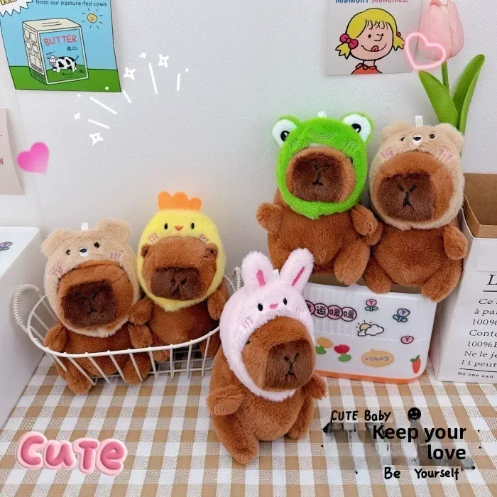 Jouet en peluche Capybara mignon, pendentif cochon d'inde de dessin animé, poupée en peluche douce, sac à dos, porte-clés de voiture, décor, cadeau pour enfant