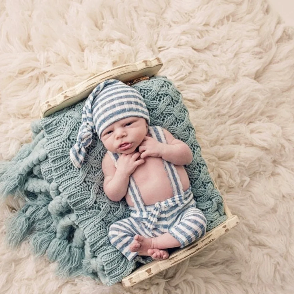 

1Set Baby Photography Costume Set Newborn Overall Hat Striped Design Infant Photography Clothes Photo Prop Birthday