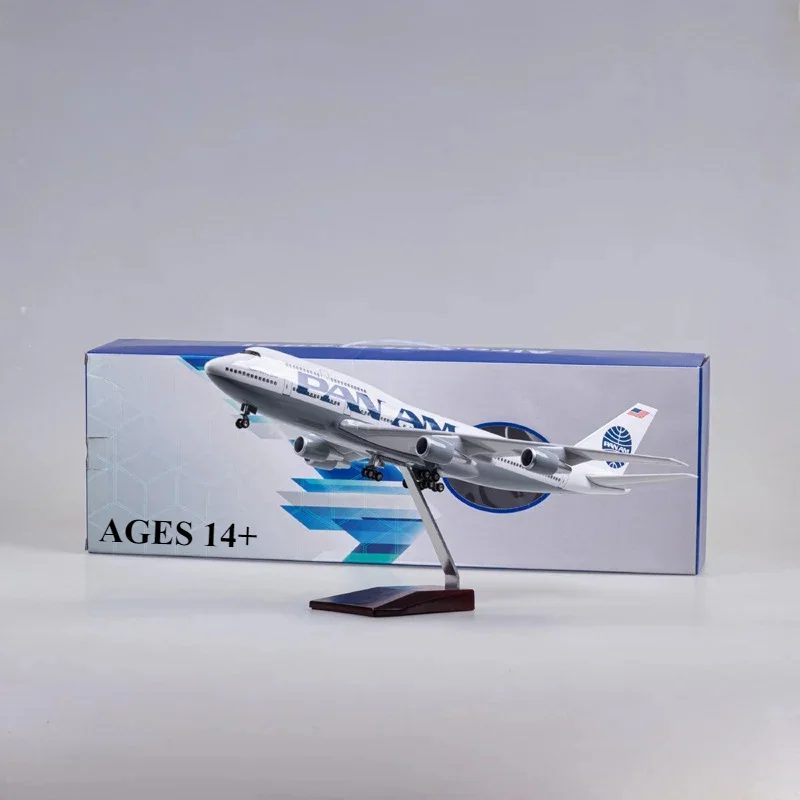 1/150 Scale 47cm Airplane 747 B747 Aircraft PAN AM Airline Model W Light and Wheel Diecast Resin Plane For Collection Home Decor