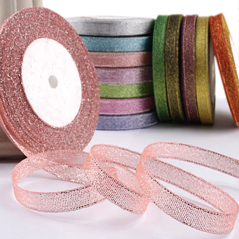 (22 metros/rollo) cintas con purpurina de una sola cara de 10mm, decoración de boda, cinta de regalo, cintas de Navidad, manualidades para envolver regalos hechas a mano