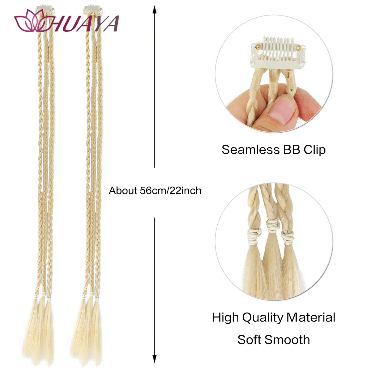 HUAYA Front Braids Clip in Hairstyle With 3 Braids On Each Clip A Total Of 22 Inch Long Natural Soft Synthetic Hairpieces for Gi