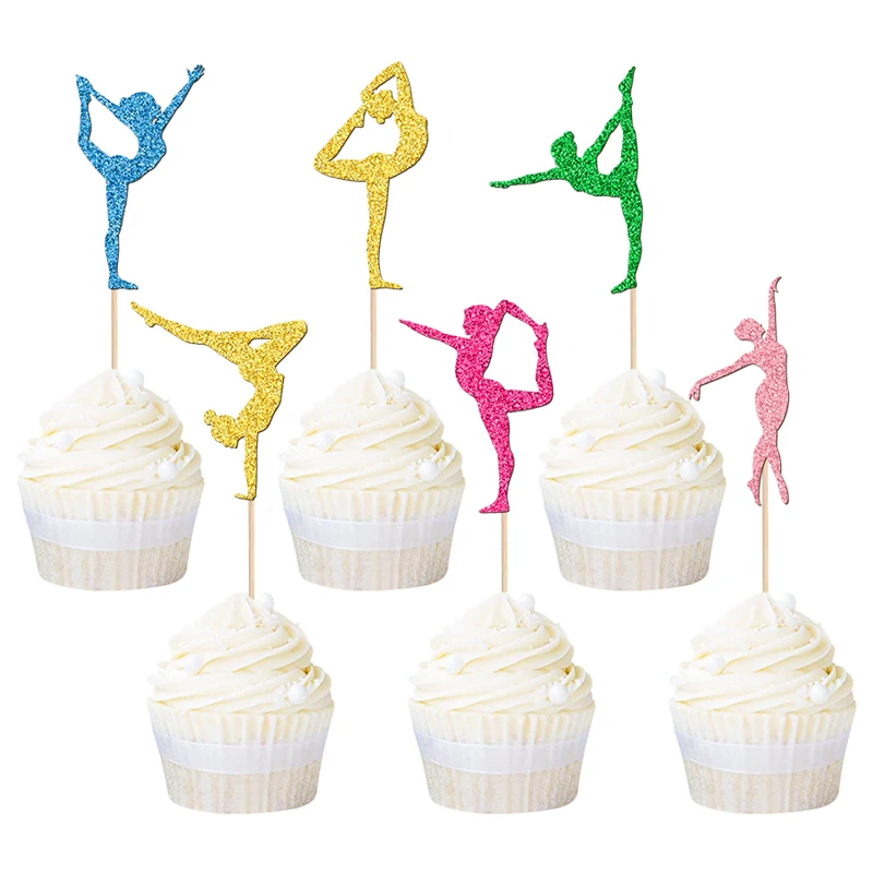 YOMDID 24 Stück Gymnastik-Kuchenaufsätze, glitzernde Silhouetten für Gymnastik-Liebhaber, Cupcake-Aufsätze, Sport-Gymnastik-Kuchenaufsätze – Detail 6