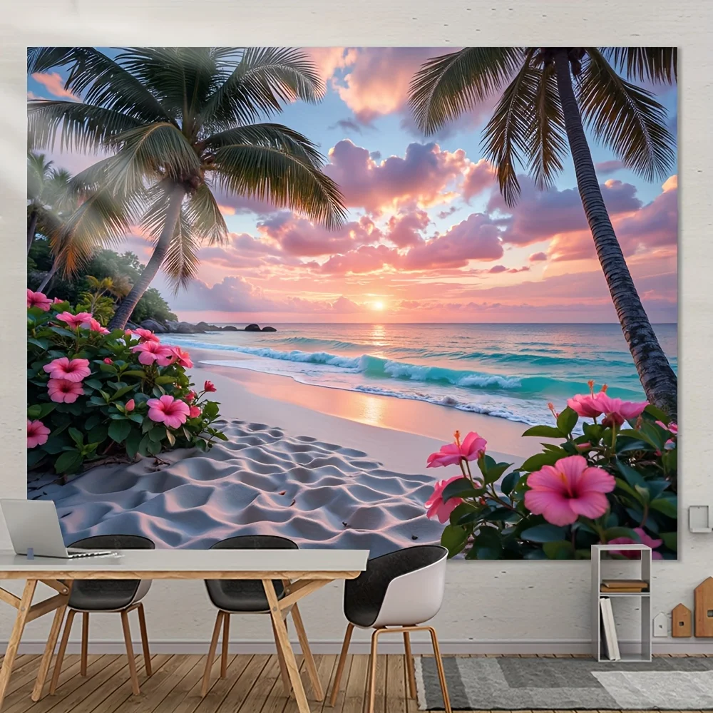 VIKAMA Tropical Sunset Beach Tapestry Art Deco Living Room Sofa Feature Wall Guesthouse Wall Hanging Decoration