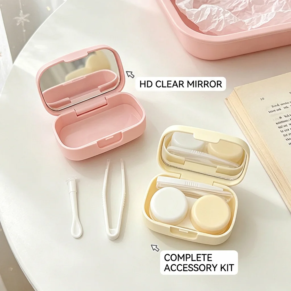 Portable Lens Companion Plastic Contact Lens Case Cartoon Pan Lens Box Compact For Backpack Outdoor Travel Daily Commute