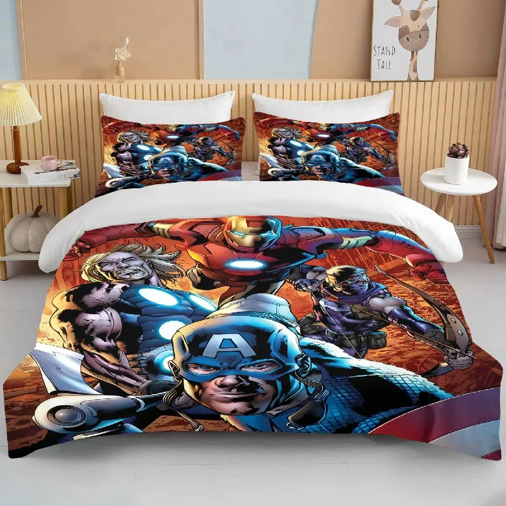 Marvel Heroes The Avengers Printed Bedding Set Duvet Cover Anime Quilt Adult Kids Birthday Gift Full Size King Size Bedding Set