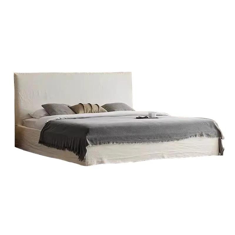 ml-Wabi-sabi Flax Fabric Double Queen Bed 1.8 Meters Can Be Fully Disassembled and Washed Plain Simple Homestay Inn Furniture%
