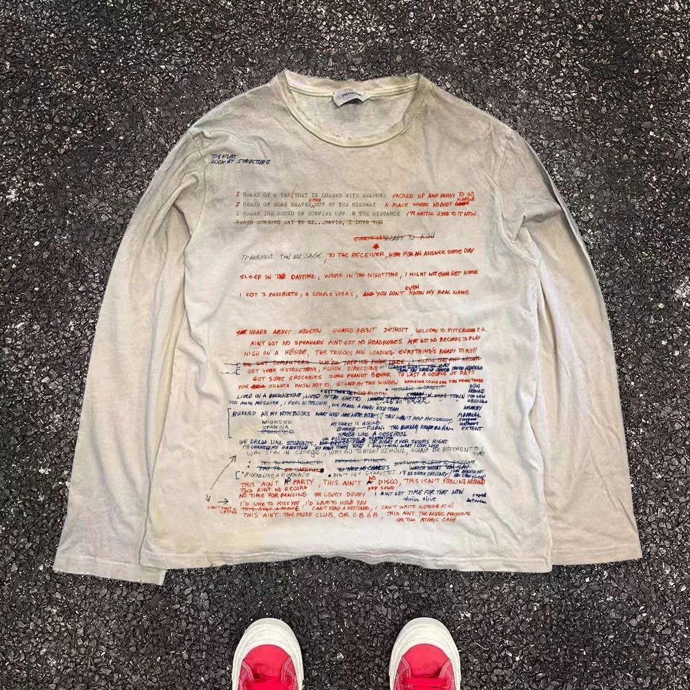 Wang Studio Illness Virtual Letter Design Long Sleeve Top Women Single Wear Autumn Style Subculture Fashion Handkerchief