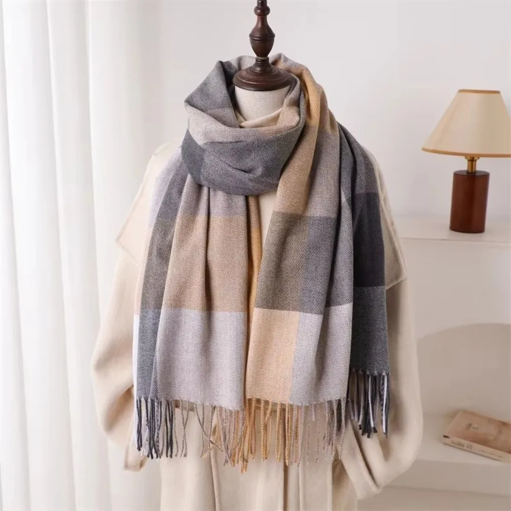 Fashion Rainbow Color Cashmere Shawl Plaid Pattern Neck Protection Winter Scarf Tassel Warm Scarf