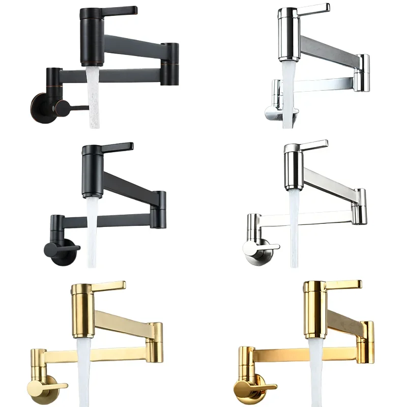 Brass Double Switch Basin Faucet Kitchen In-Wall Foldable Single Cold Tap Mop Sink Extension Pot Filler Faucet Gold Black Chrome