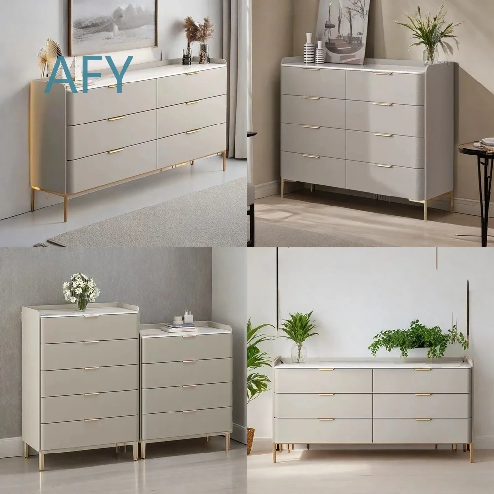 Solid Wood Five Drawer Cabinet for Bedroom Living Room Modern Italian Style Light Luxury Storage Furniture with High