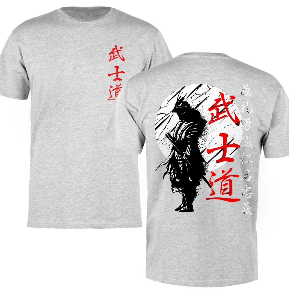 Japanese samurai shirt. Japanese style Japanese men\'s spirit printed T-shirt loose and comfortable Harajuku sports top