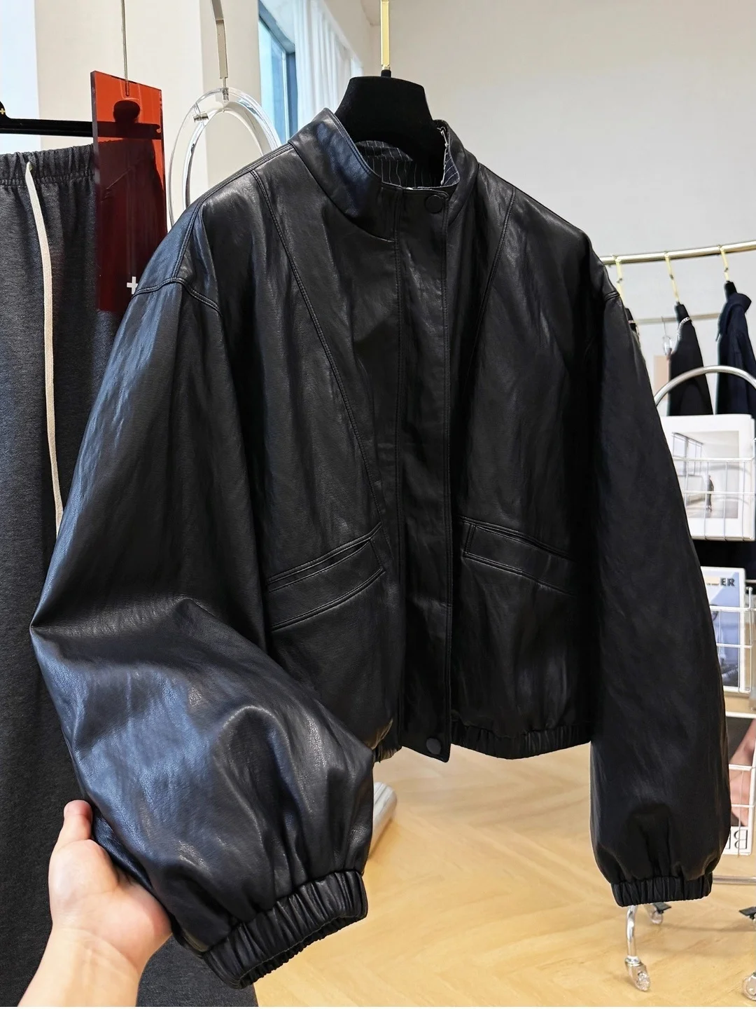 

Large Size 300 Pou Retro PU Leather Jaet Men's Spring Autumn Loose Casual Stand Collar Leather Coat Trendy Zipper