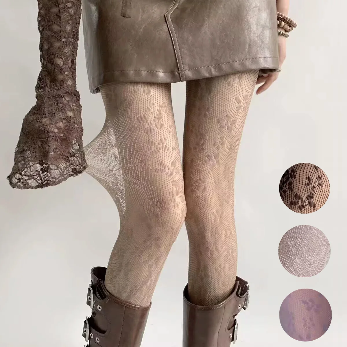 Damen Blumenmuster Spitzenstrumpfhose Sommer Mesh Sexy Ausgehöhlte Dünne und Atmungsaktive Retro Punk Y2k Strumpfhose Individuelle Netzstrümpfe