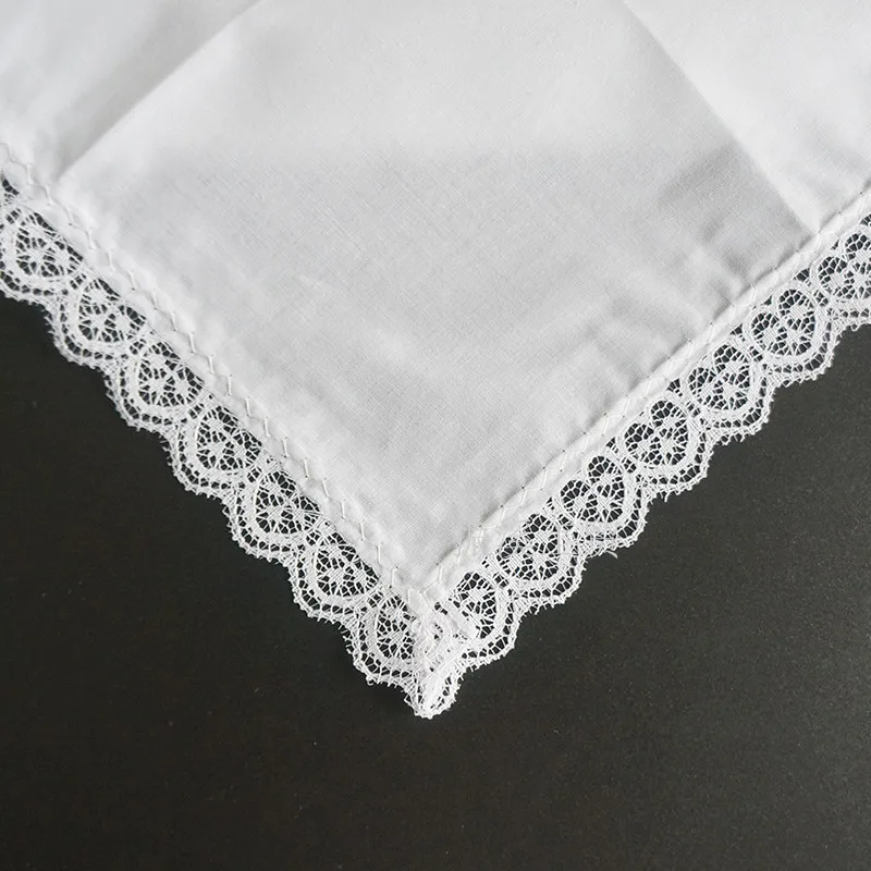 24 Pieces Ladies Handkerchief with Lace Pure White with Lace Edge Handkerchief for Women