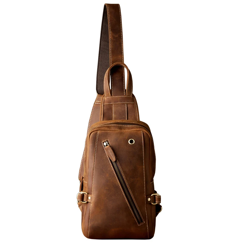 Factory Direct Custom Vintage Crazy Horse Leather Chest Bag Daily Outdoor Cross body Bag Male Retro Genuine Leather Sling Pack