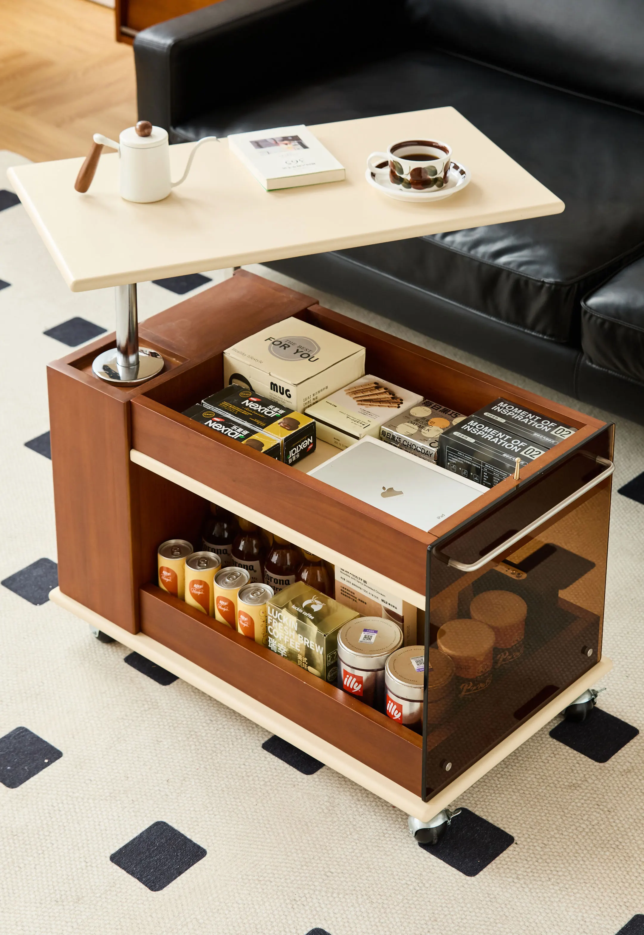 Luxury Wooden Folding Food Serving Trolley Modern Design Tea Wine Trolley for Hotel Use Sale