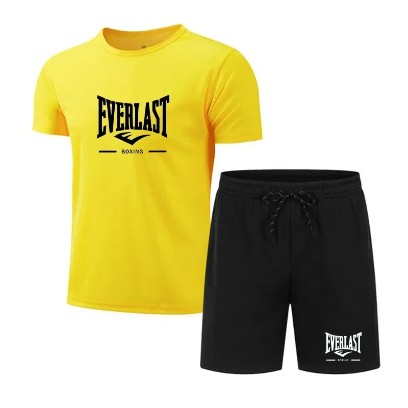 EVERLAST men's breathable jogging sportswear two-piece set summer leisure fitness brand set running suit T-shirt and shorts