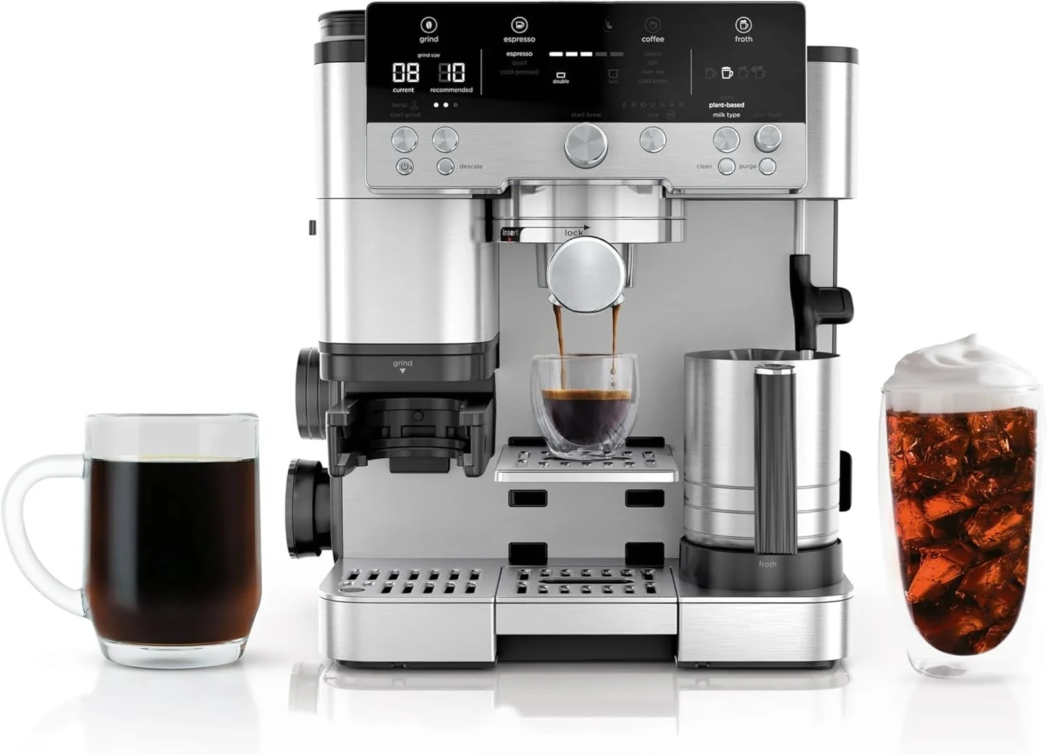 

Эспрессо-машина и капельная кофеварка | Luxe Café Premier Series | Встроенная кофемолка, вспениватель молока | Нержавеющая сталь | ES601