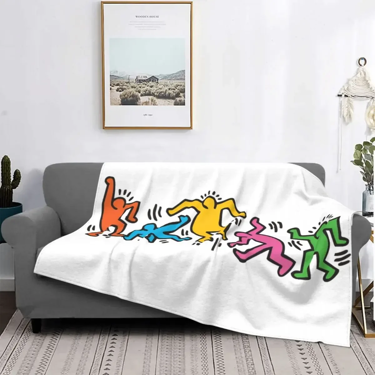 Dancing In The Wind tema colorato flanella coperta morbida accogliente Haring dipinti geometrici arte per la camera da letto divano Home Decor