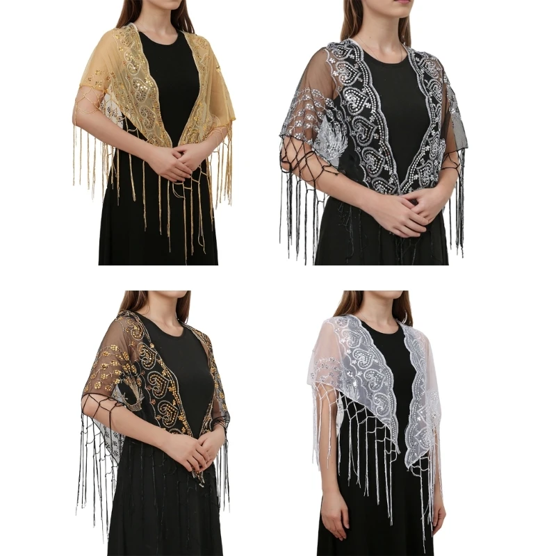 SZL Elegant Evening Shawl Sparkling Shoulder Cover Versatiles Fashion Accessory for Stage Performances