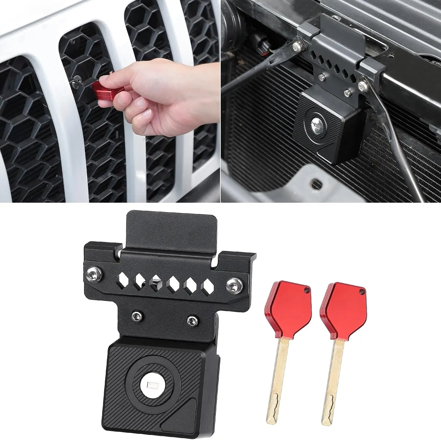 

Hidden Hood Lock, Hood Latches Lock with 2 Keys, Anti-Theft Locking Hood Latch Compatible with 2018-2023 JL JLU 4XE, Black,(N