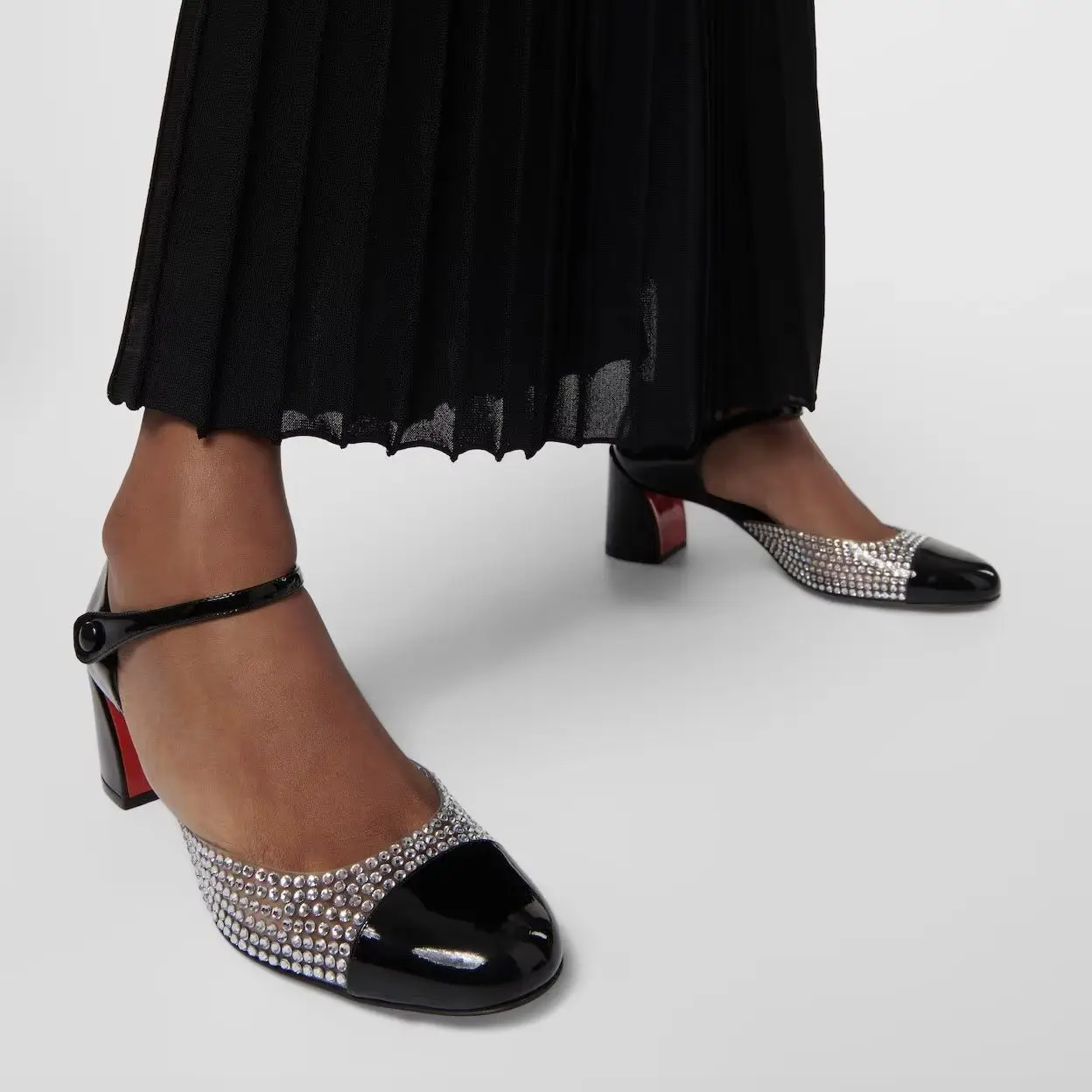 

Туфли Мэри Джейн, женские туфли-лодочки с круглым носком, стразами и блестками, цельные женские туфли-лодочки с пряжкой, красная подошва, черные кожаные таконы принцессы