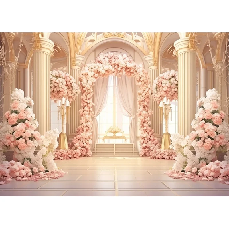 Rose Flowers Decorative Elements Balloon Wedding Arch Photography Backdrops Valentine's Day Festive Indoors Background FL-08