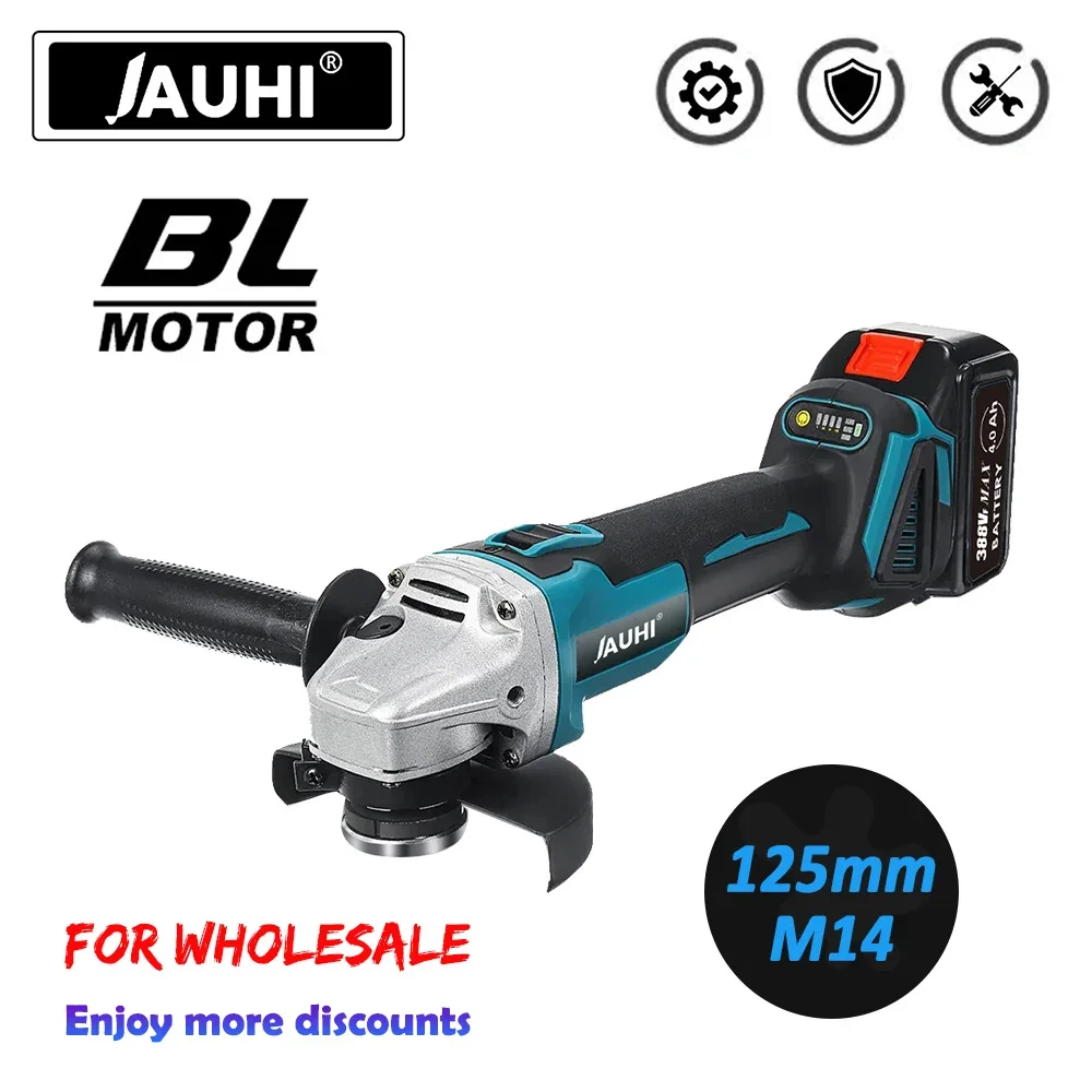 

JAUHI 125MM 4 Gear Brushless Electric Angle Grinder Cutting Machine Power Tool with Makita 18V Battery for Decoration Tools