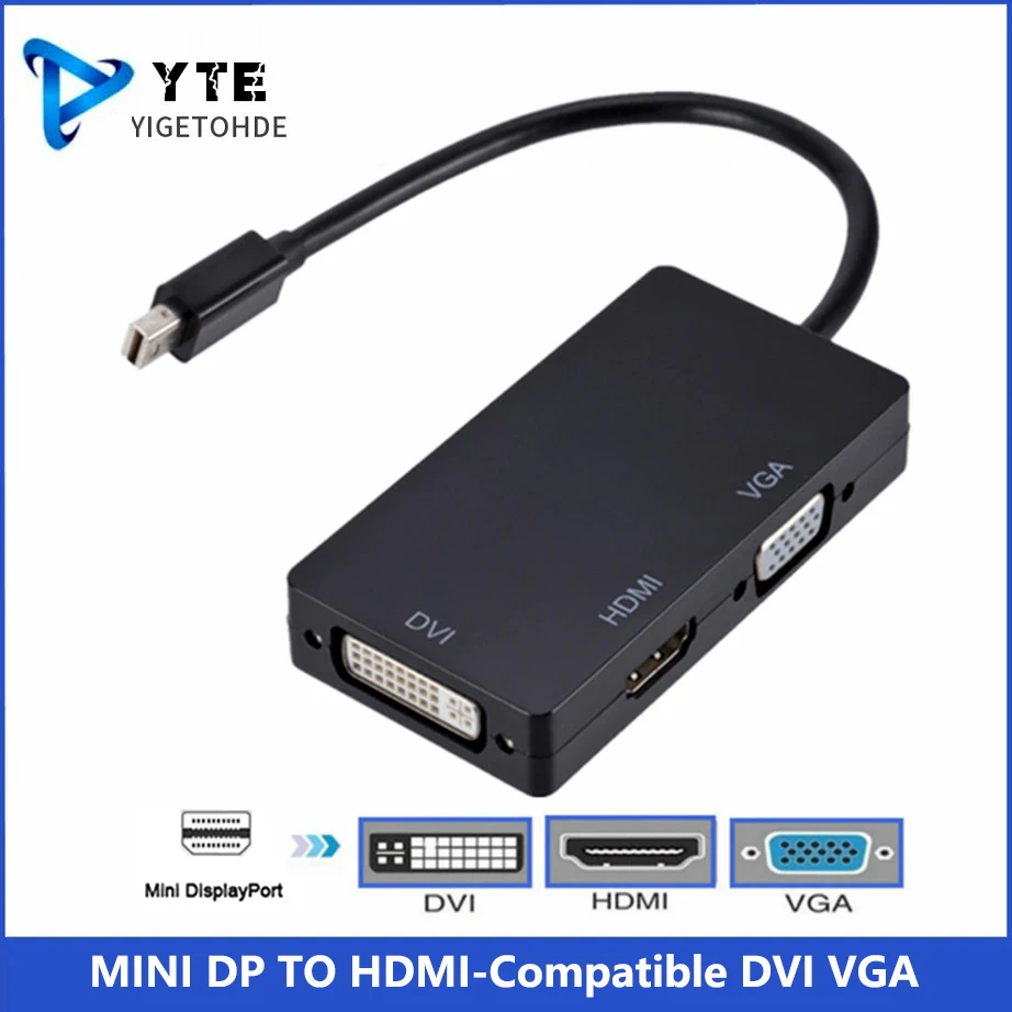 YIGETOHDE 3 w 1 MINI kabel DVI VGA Adapter kompatybilny DP do HDMI 1080P złącze konwertera do Laptop projektora