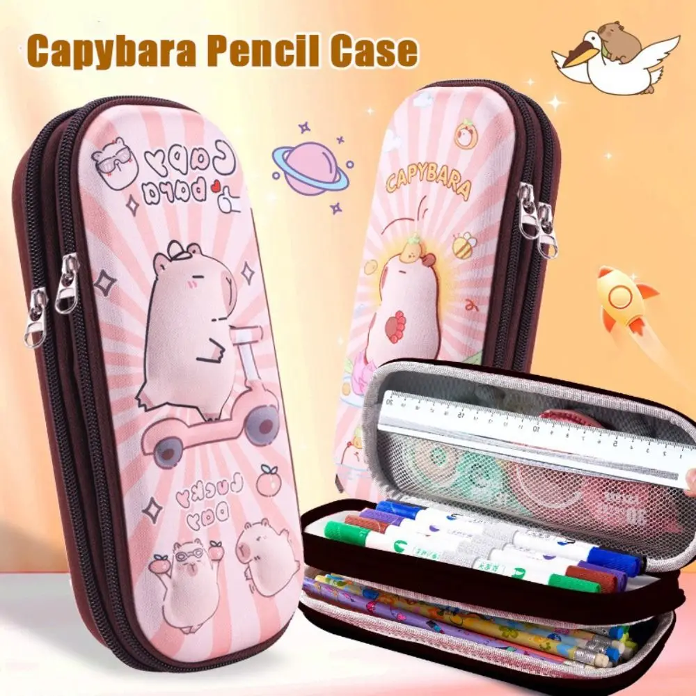 حقيبة أقلام كابيبارا ثلاثية الأبعاد بطبقة مزدوجة وسحاب سعة كبيرة صندوق أقلام مقاوم للماء هدية العودة إلى المدرسة مقلمة مكتب المدرسة