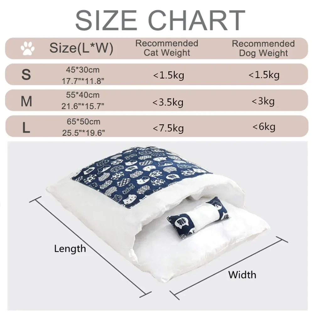 Japanese Cats Bed with Pillow Winter Warm Cat Cave House Plus Velvet Dog Pet Beds Deep Sleep Cats Mat Sleeping Bag Nest Cushion