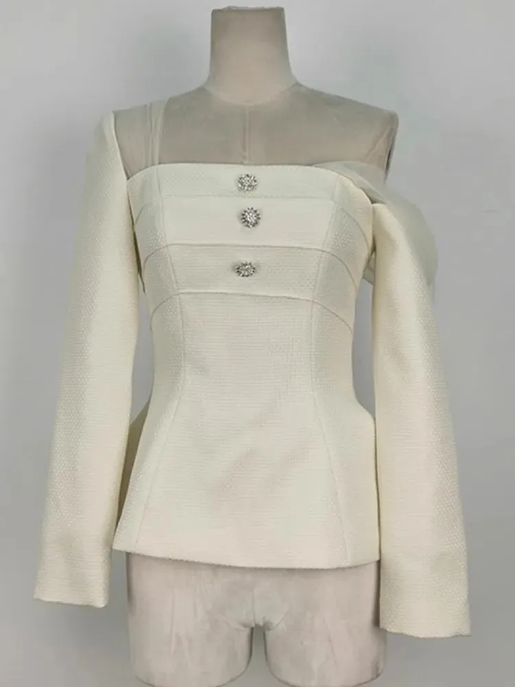 Vgh Effen Tweedelige Set Voor Vrouwen Diagonale Kraag Lange Mouw Gesplitst Knoopsluiting Top Hoge Taille Een Lijn Rok Temperament Sets Vrouw