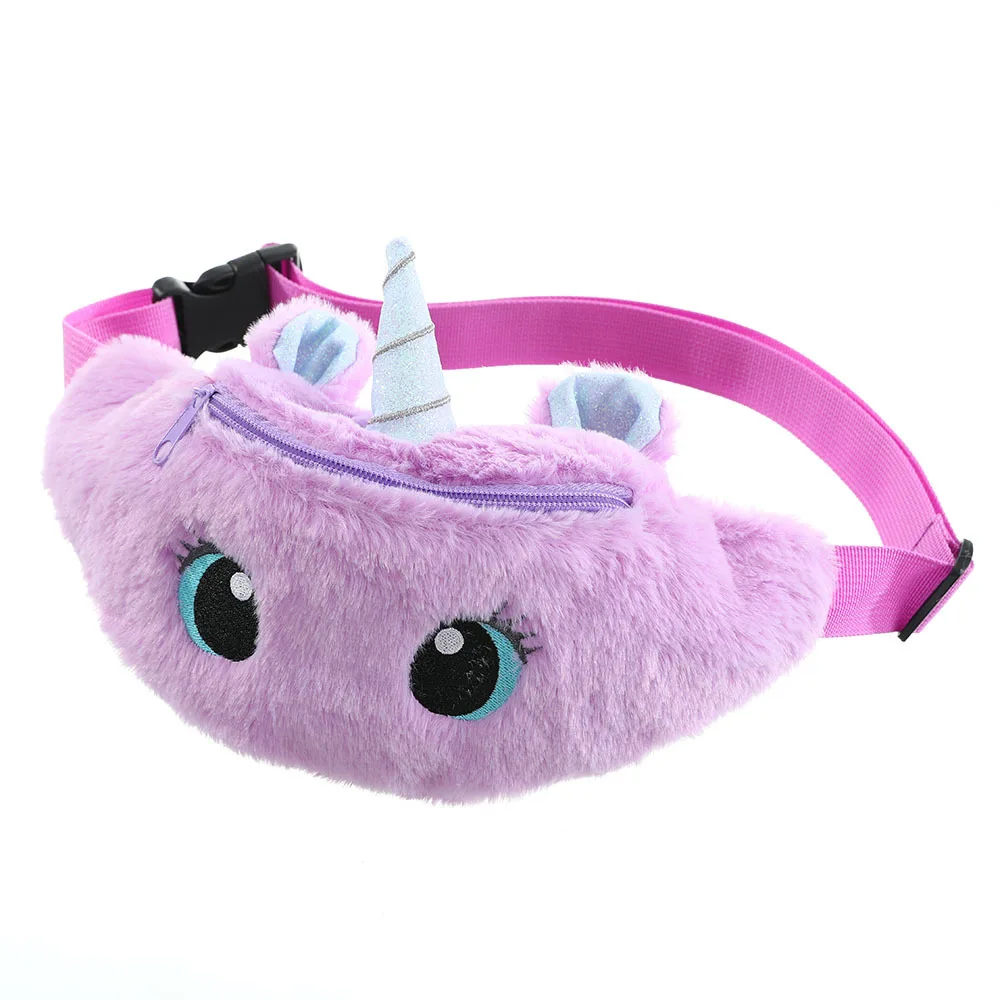 Cute Unicorn Female Waist Bag Kids Fanny Pack Cartoon Plush Women Belt Bag Fashion Travel Phone Pouch Chest Bag