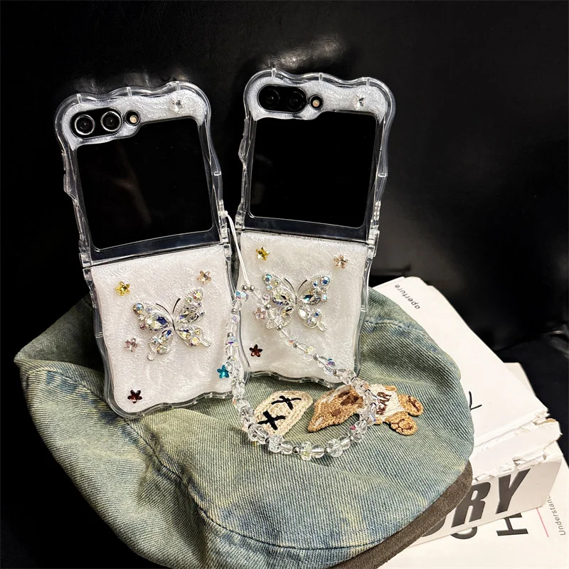Luxury Gem Flash Diamond Butterfly Phone case for Samsung Samsung Galaxy Z Flip5 ZFlip6 Flip4 Zflip 6 5 Flip4 with hinged cover
