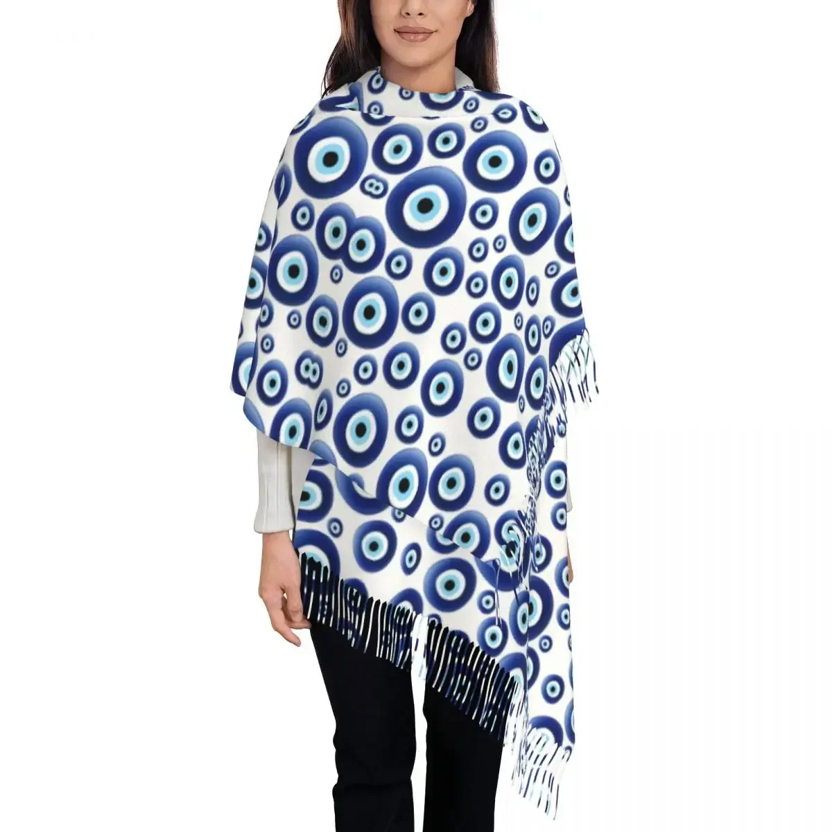 Customized Printed Mediterranean Evil Eye Protection Scarf Winter Fall Warm Scarves Lucky Charm Amulet Hamsa Shawls Wraps