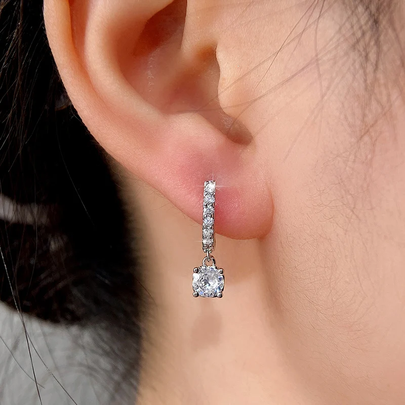 Huiatn Dainty Women's Dangle Earrings with Round CZ Charm Silver Color/Gold Color Daily Wear Chic Ear Accessories Lady Jewelry view 6