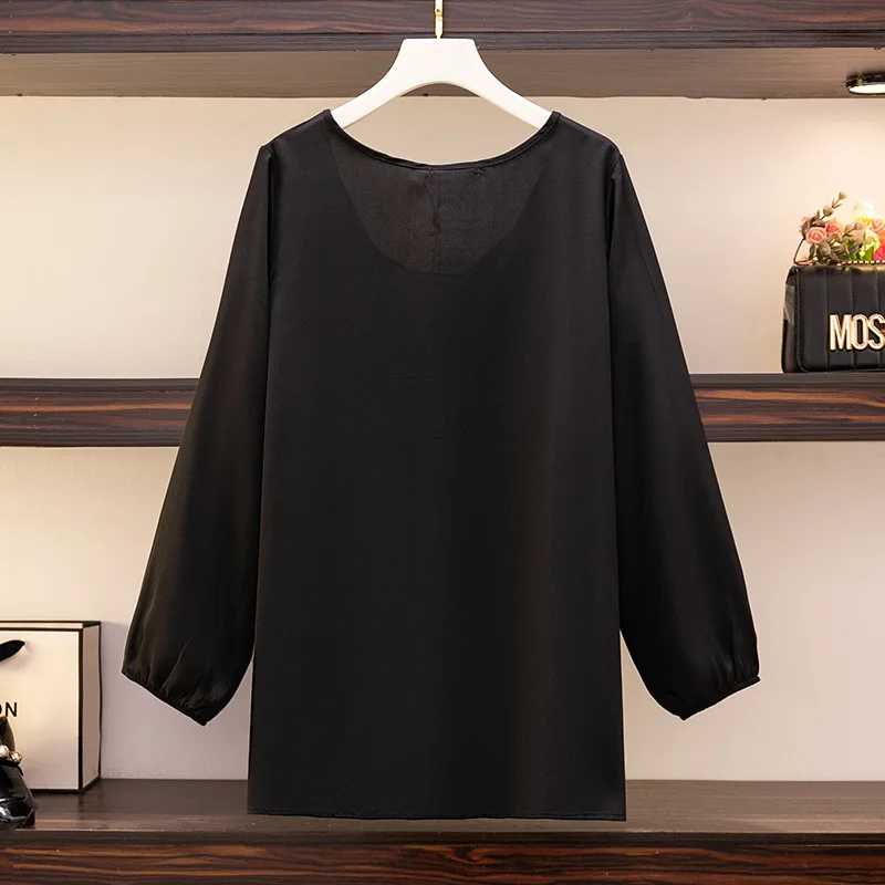 New 2023 Spring Autumn Plus Size Tops For Women Large Size Long Sleeve Loose Bow Black Shirt 3XL 4XL 5XL 6XL 7XL