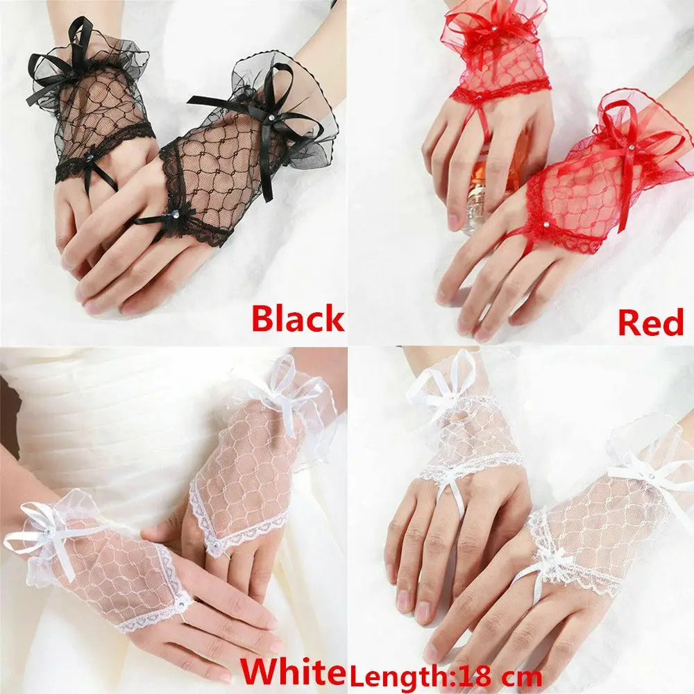 Luvas curtas Anime sem dedos para mulheres, Luvas Cosplay, Luvas Renda