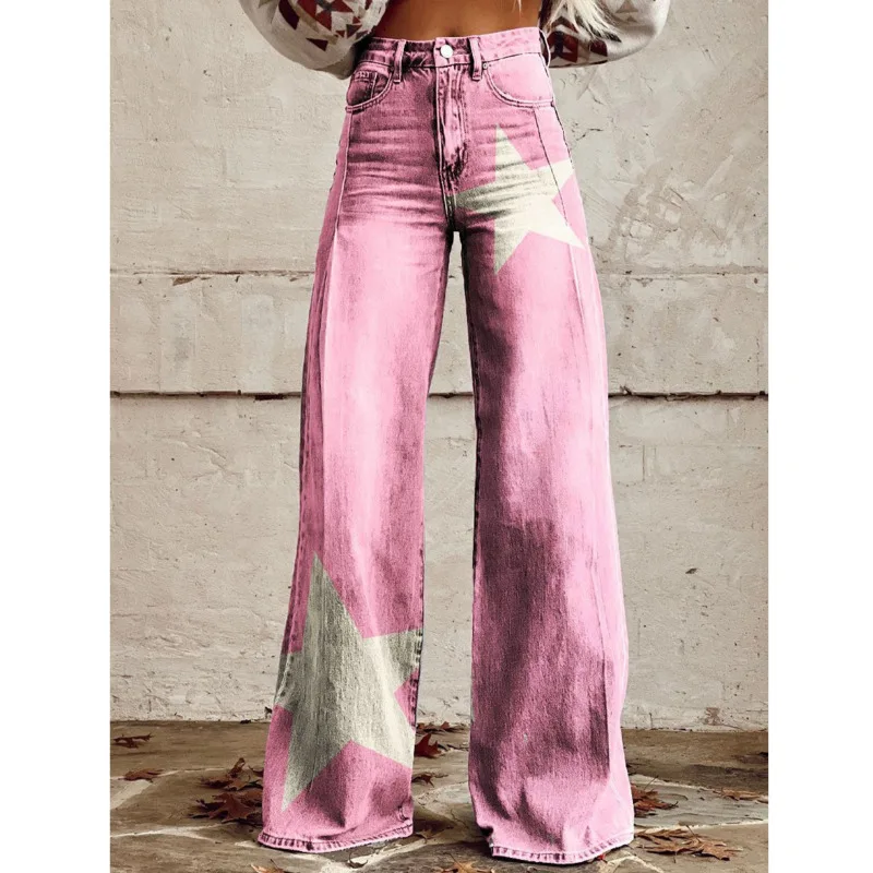 New Y2K Baggy Cherry Blossom Embroidery Pattern Jeans Harajuku Retro Hip Hop Streetwear Men Women Gothic Casual Wide Leg Pante