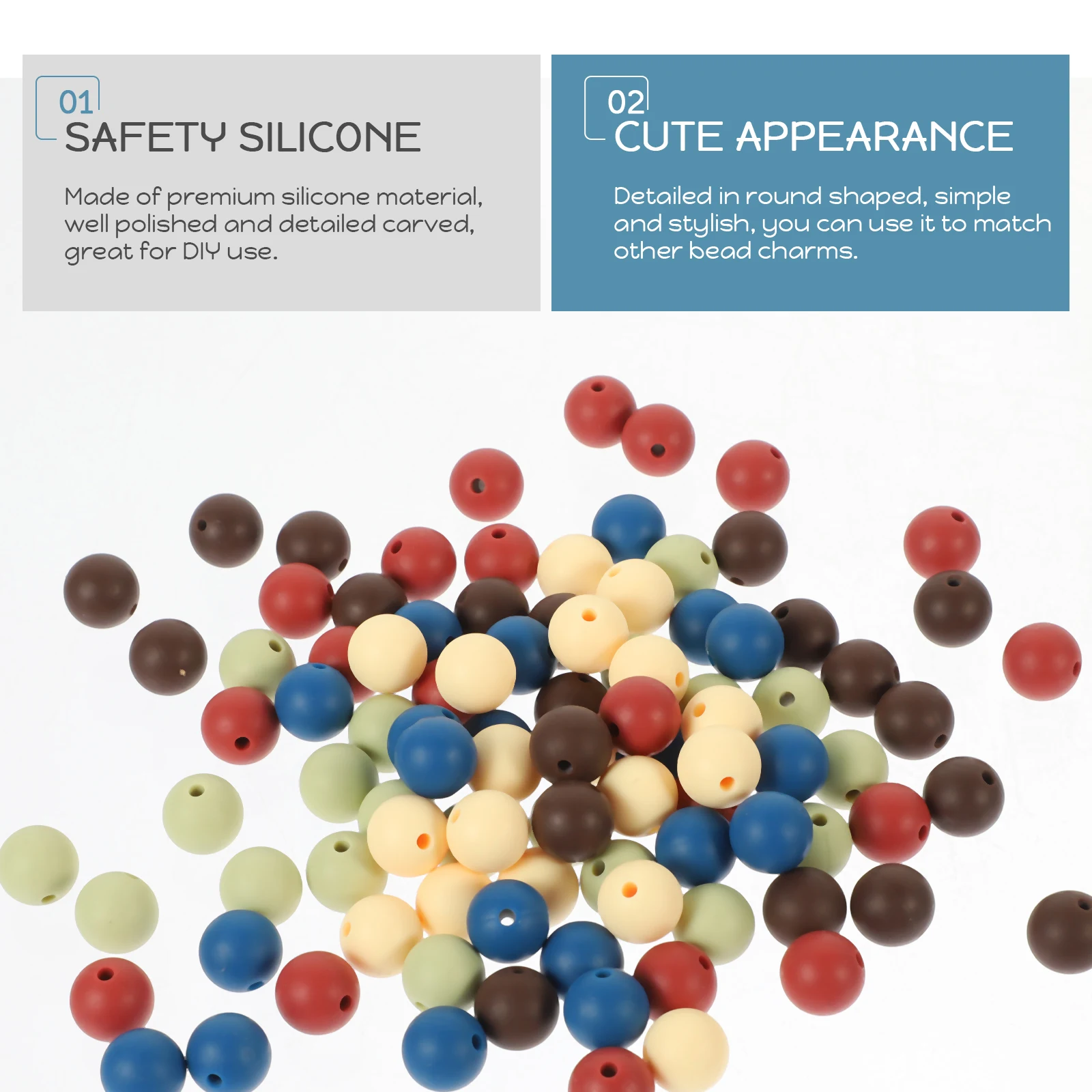 

100pcs Silicone Bracelet Necklace Bulk Loose Spacer For Crafts Teething Chewing Loose Beads Durable Round Beads