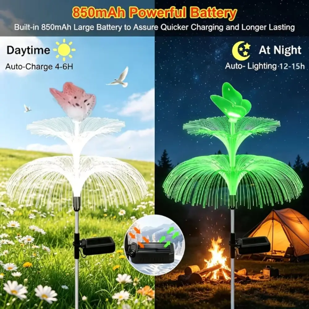 New Colorful Solar Jellyfish Lamp Waterproof Ground Insertion Outdoor Solar Light High Quality Fiber Optic Lamp Outdoor