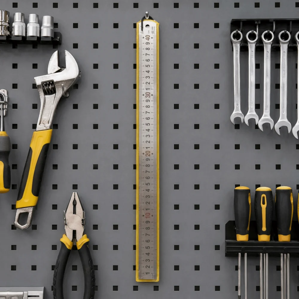40cm Stainless Steel Ruler Inch and Pica Measurements Red Numbers Double Reading Straight Edge Rubber Backed Ruler