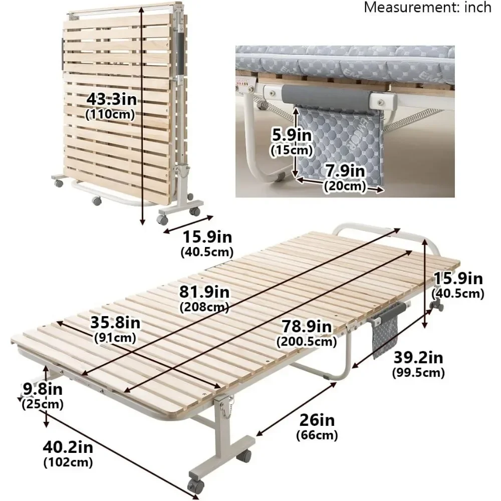 Drewniana rama łóżka składanego z listew podwójna, składana, solidna, japoński materac Futon Paulownia Tatami Naturalny