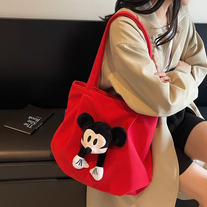 

Disney Casual Large Capacity Canvas Shoulder Bag Women's Summer Fashion Cartoon Mickey Mouse Shoulder Bag Class Commuter Travel