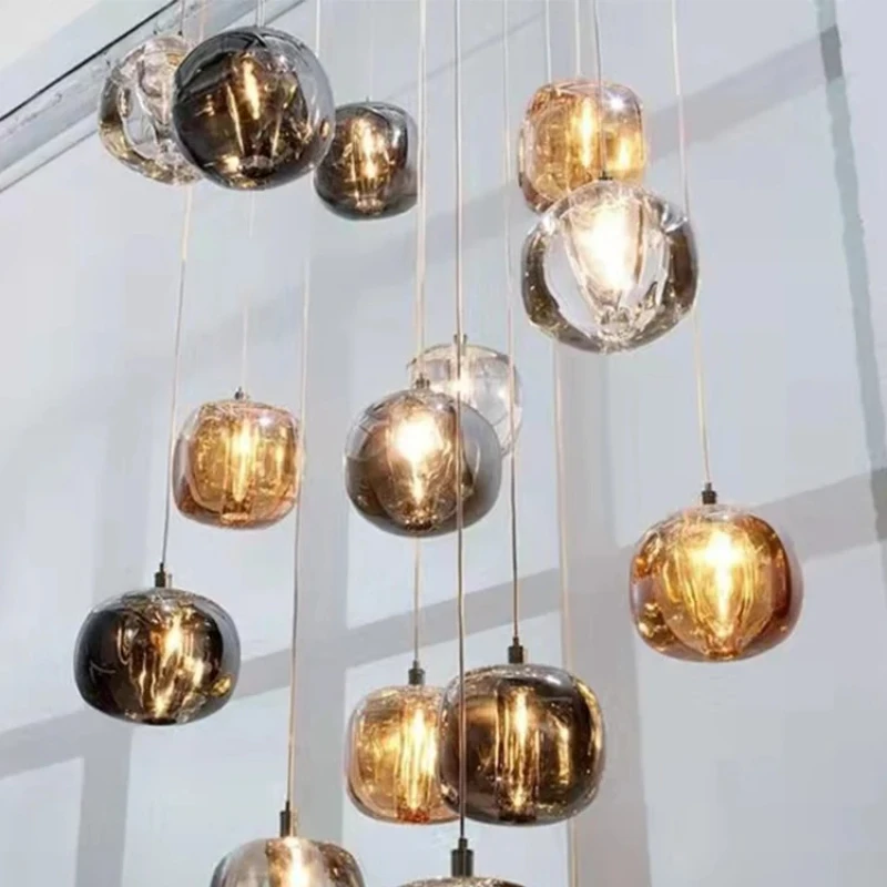 

Modern Luxury Crystal Pendant Lights Indoor Staircase LED Light Living Dining Room Cafe Villla Stair Loft Ceiling Lamp Luminaire