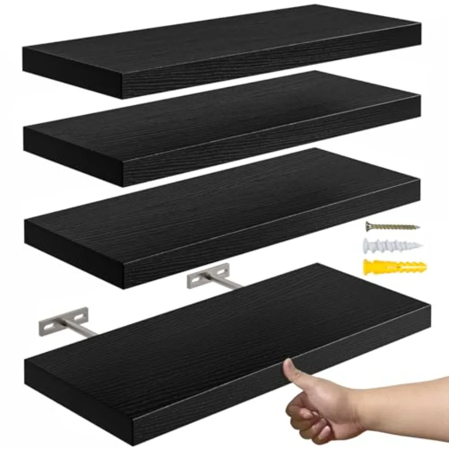 

16'' Floating Shelves for Wall Set of 4, Rustic Wood Shelf for Room Decor/Storage/Display, Small Bookshelf, Wall Mounted Hangin